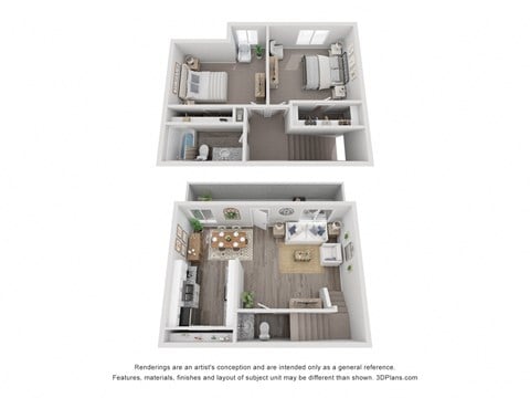 Floor plan for 2 beds, 1.5 baths, 1039 sqft
